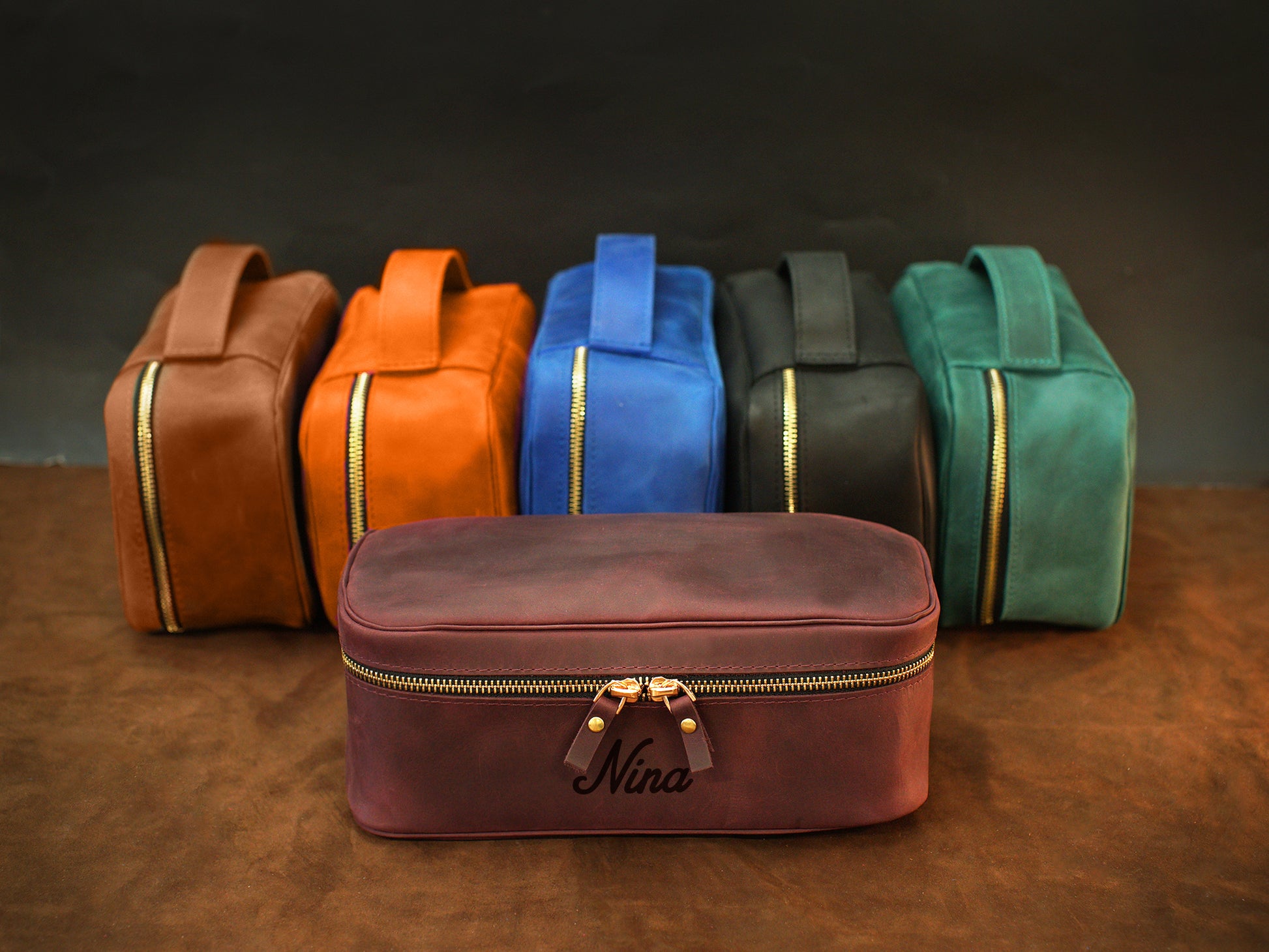 Leather lingerie organizer with custom monogram, travel essentials pouch