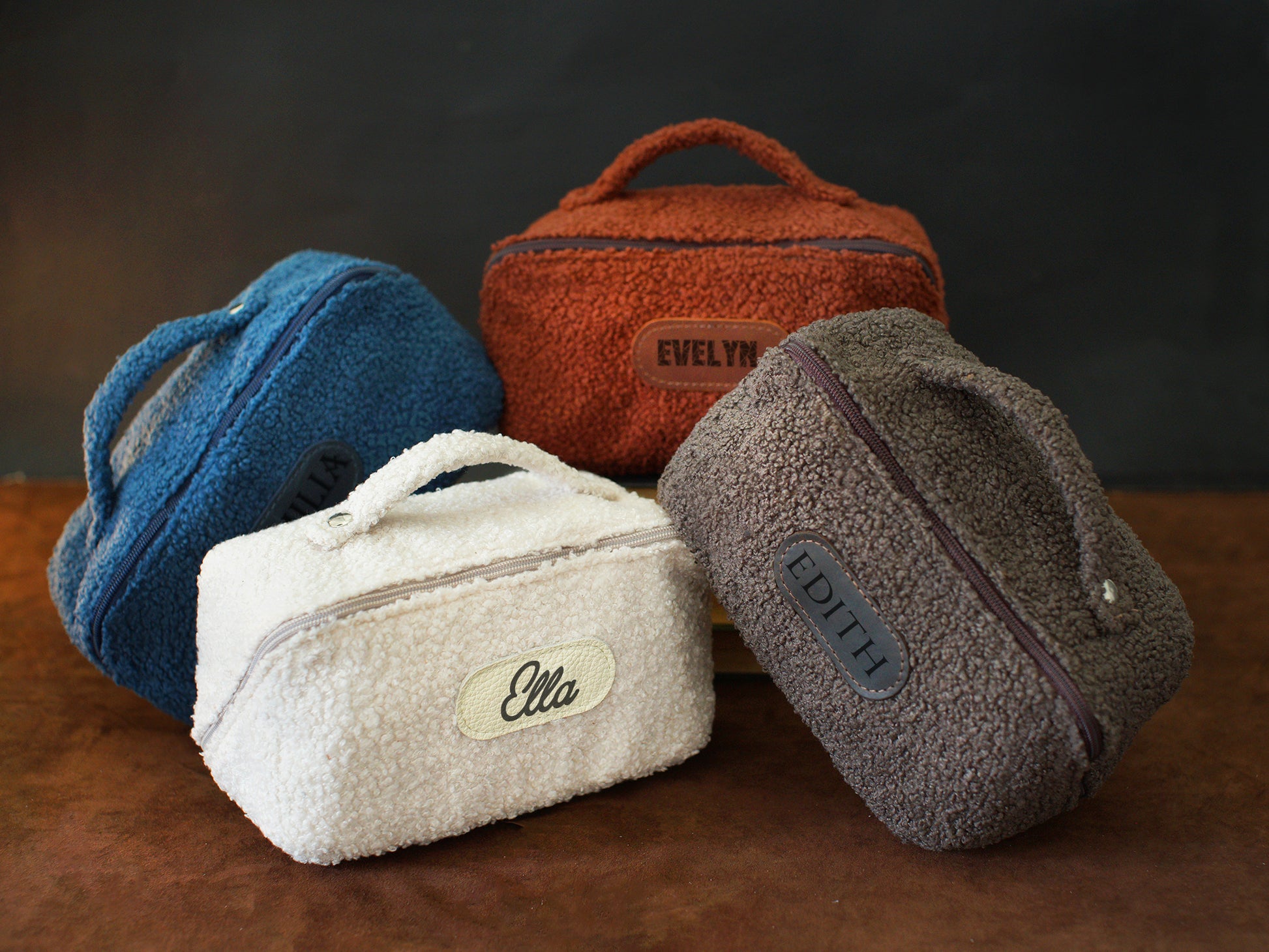 Interior of sherpa toiletry bag, spacious compartment for skincare