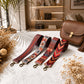 Three colorful bag straps with a brown leather handbag on a light surface.