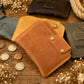 Natural leather AirTag wallet with warm patina, artisan craftsmanship