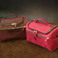Leather toiletry case interior pockets detail, organized travel organizer