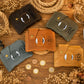 Leather slim wallet interior pockets detail, organized card storage