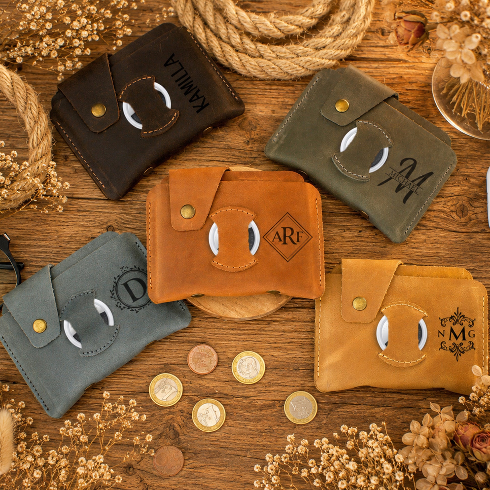 Leather slim wallet interior pockets detail, organized card storage
