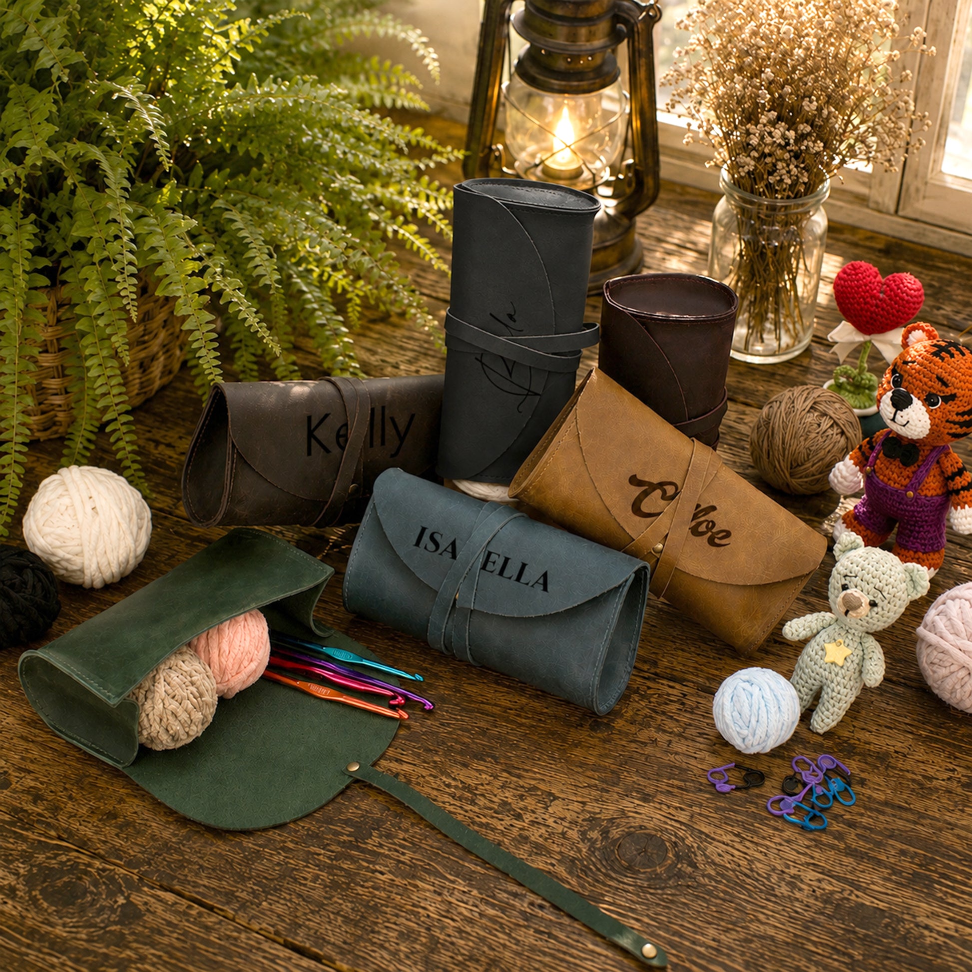 Personalized leather knitting needle cases