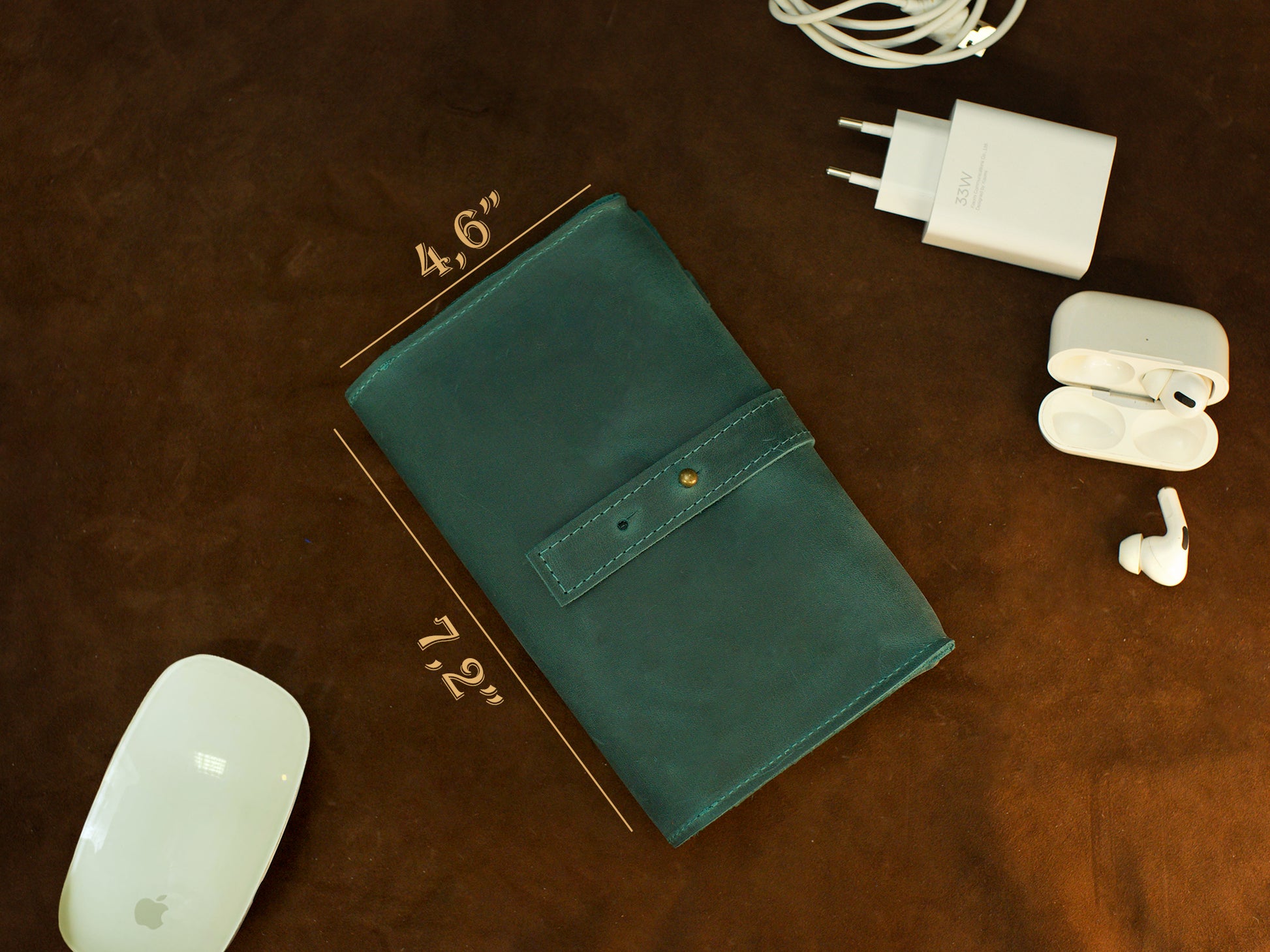 Natural leather cable roll with warm patina, artisan craftsmanship
