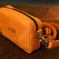 Personalized monogram engraving on handcrafted leather crossbody bag