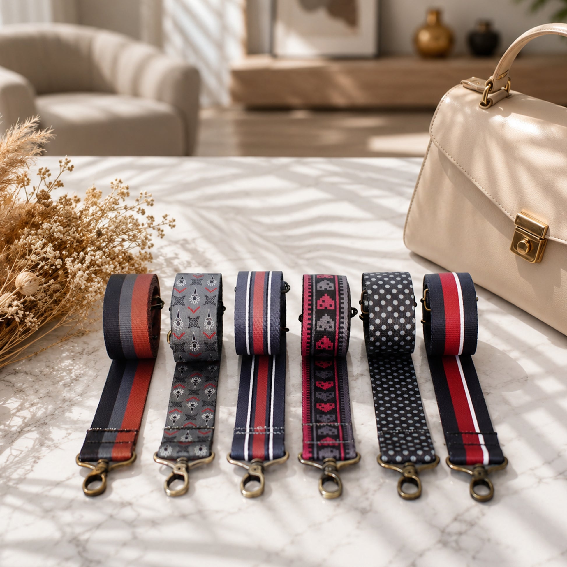 Premium nylon webbing bag strap with gold hardware, urban minimalist style