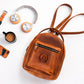 Natural leather mini backpack with warm patina, artisan craftsmanship