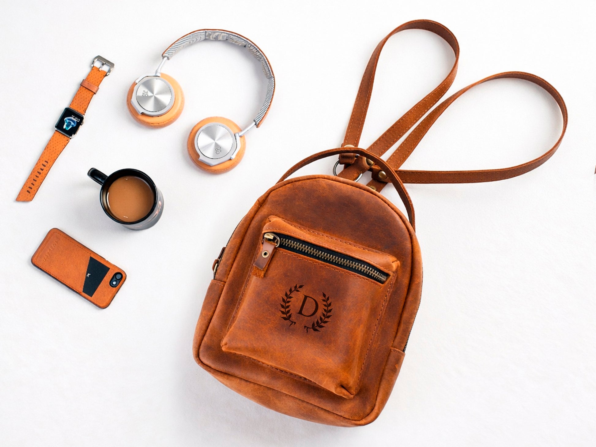 Natural leather mini backpack with warm patina, artisan craftsmanship