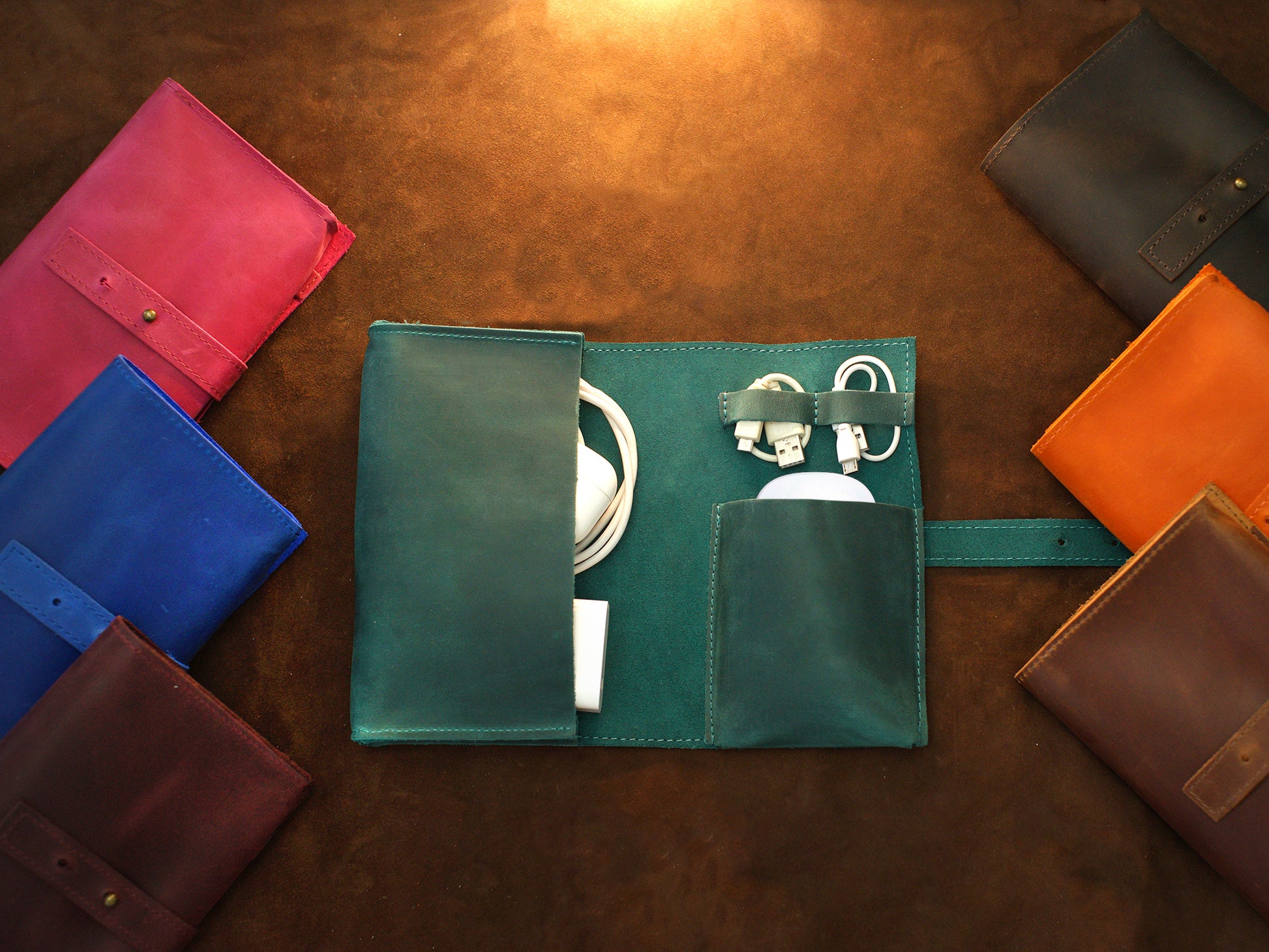 The Circuit Roll leather bag in use outdoors, warm earthy tones
