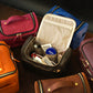 Leather cosmetic bag color options – brown and tan, handcrafted