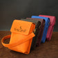 Collection of personalized leather crossbody bags with engravings