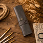 Leather pencil roll color options – brown and tan, handcrafted