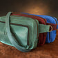 Leather crossbody sling with custom name engraving, warm brown tone