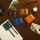 Leather pen holder color options – brown and tan, handcrafted