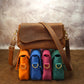 Personalized monogram engraving on handcrafted leather crossbody pouch