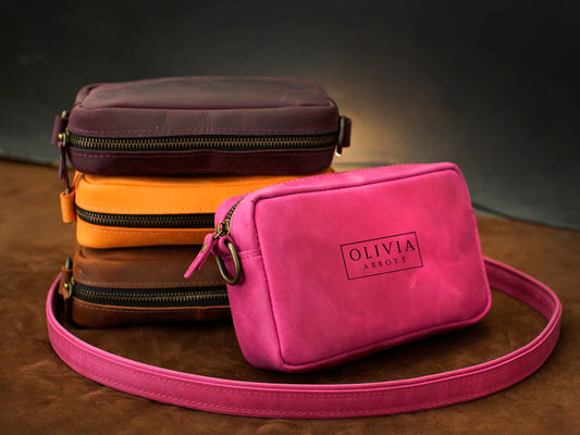 Leather crossbody bag color options – brown and tan, handcrafted