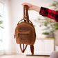 The Urban Petite leather backpack worn on back, lifestyle editorial photo