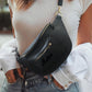 Multiple leather sling bags with monogram initials on textured surface