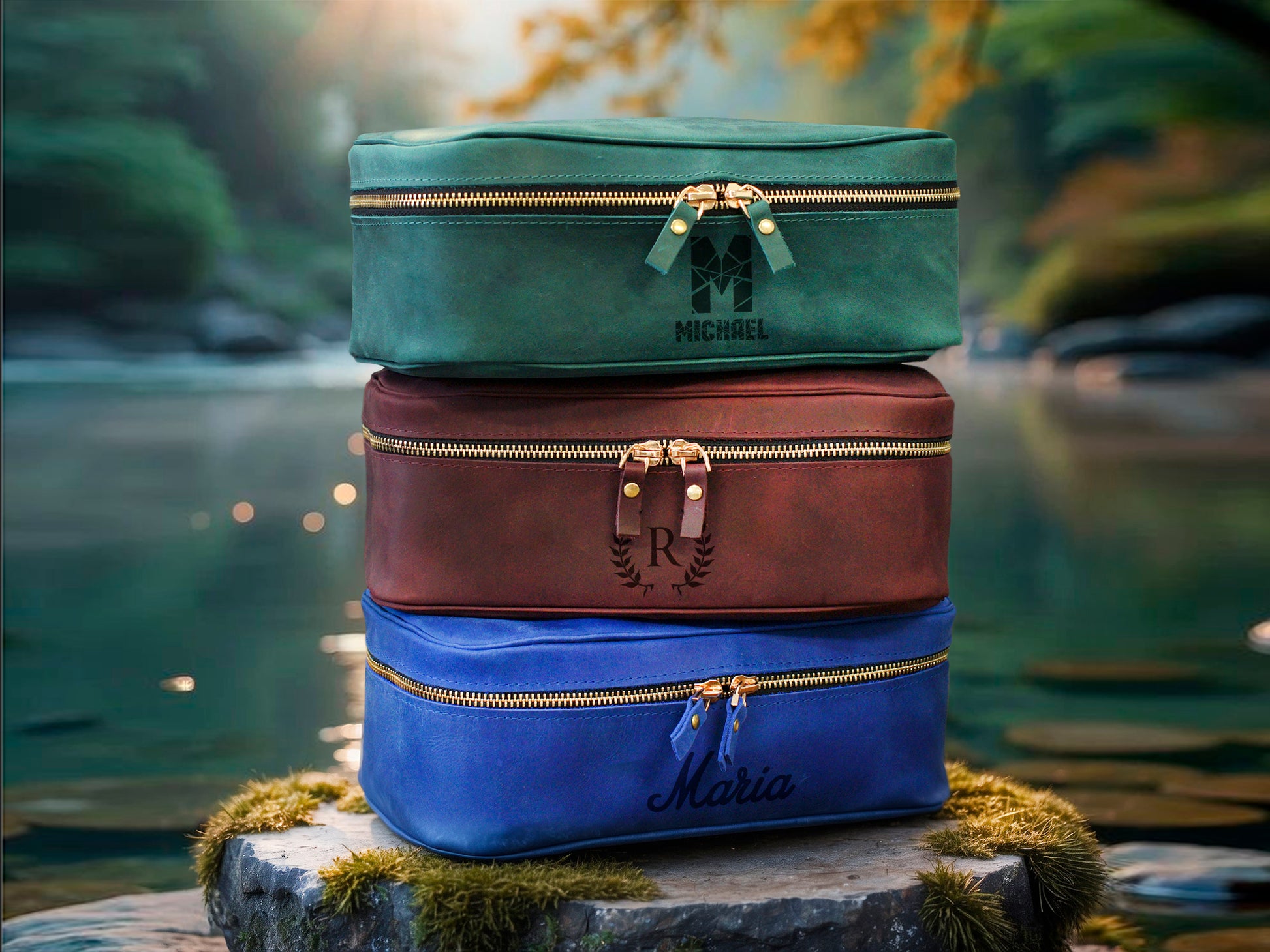 Leather delicates case color options – brown and tan, handcrafted