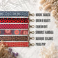 Collection of patterned straps with decorative ends on a marble surface.