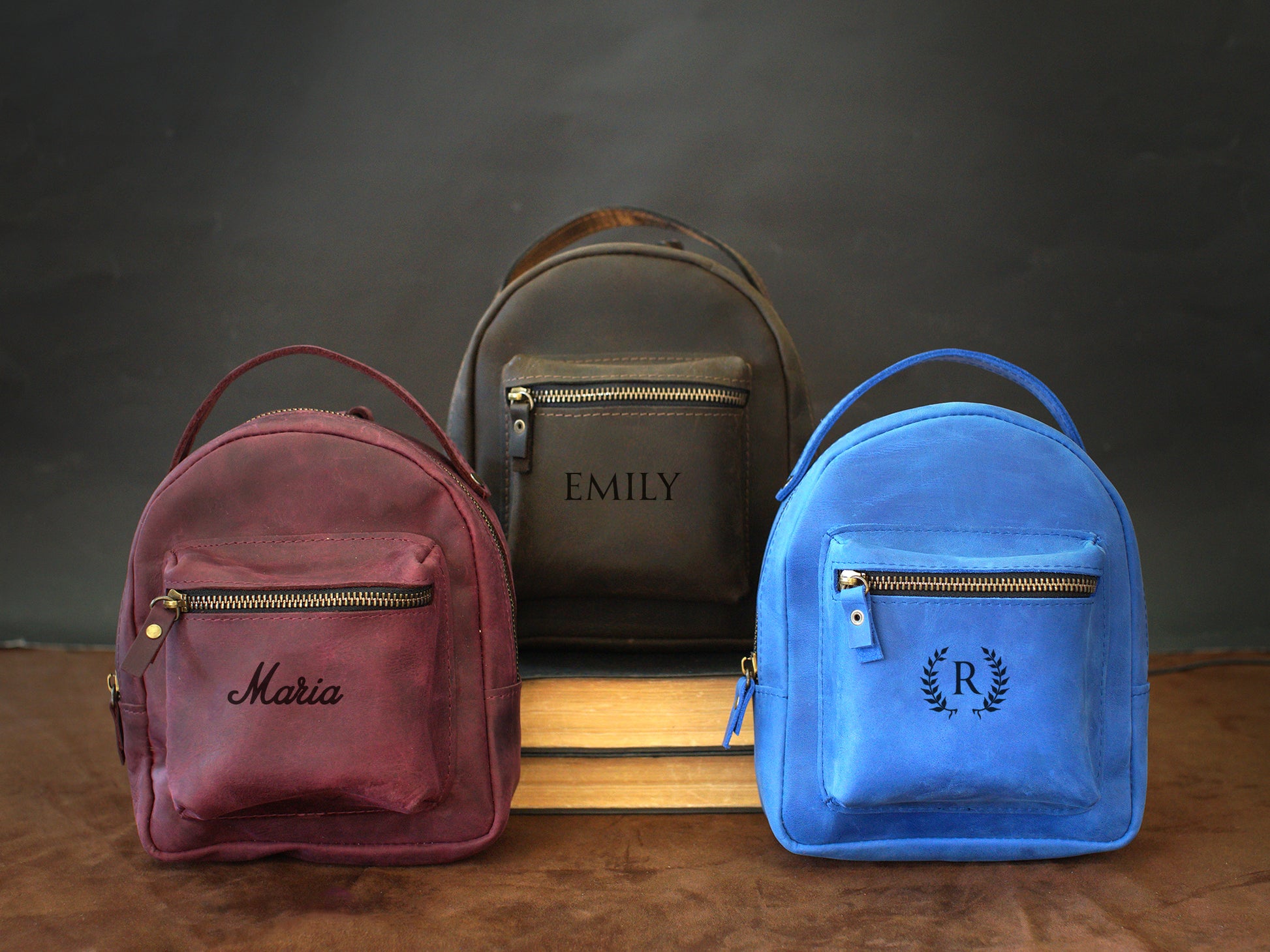 Leather mini backpack color options – brown and tan, handcrafted