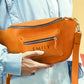 Leather crossbody sling gift box with custom engraving, premium unboxing