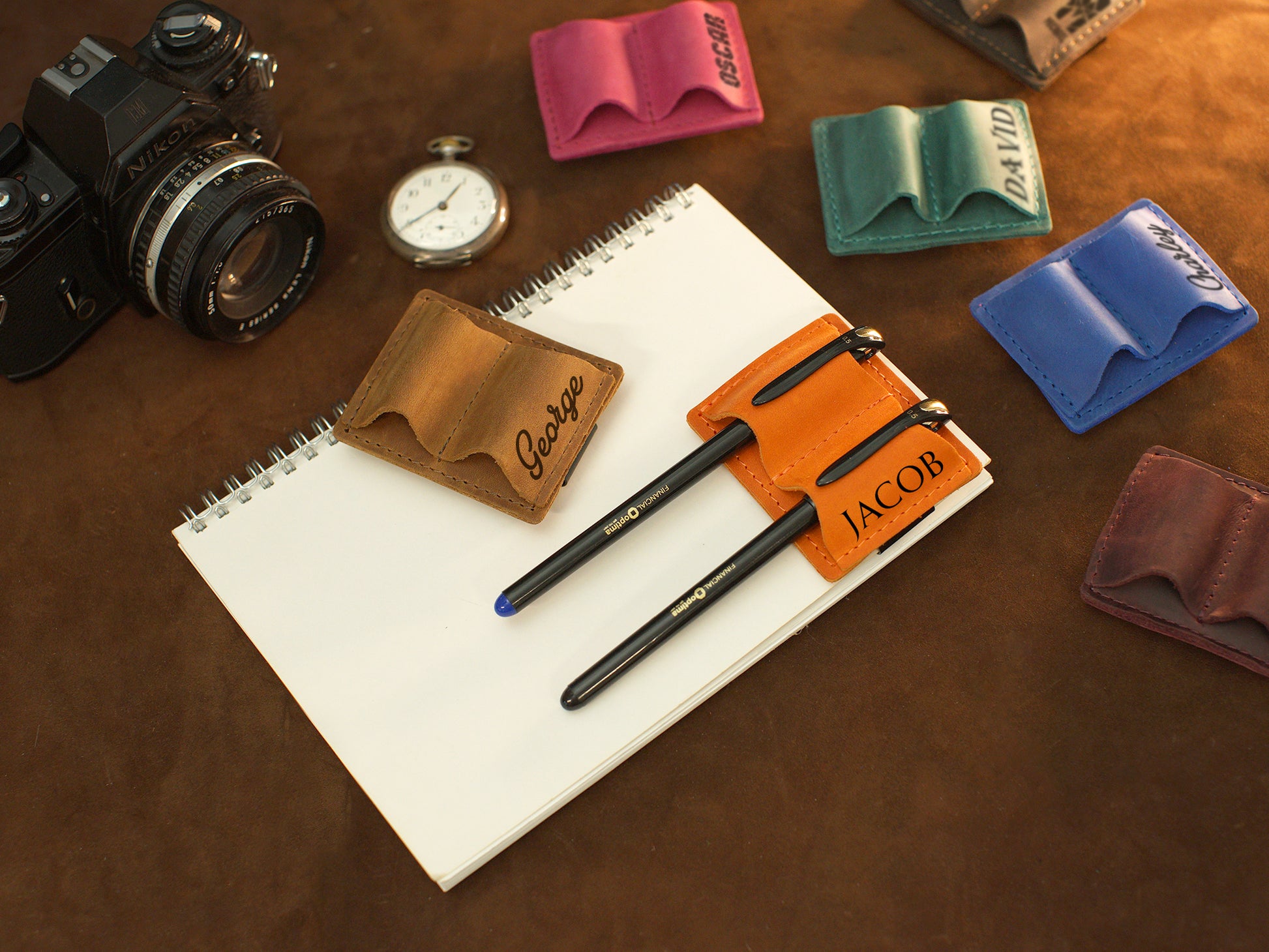 The Scribe leather pen holder, personalized gift for writers