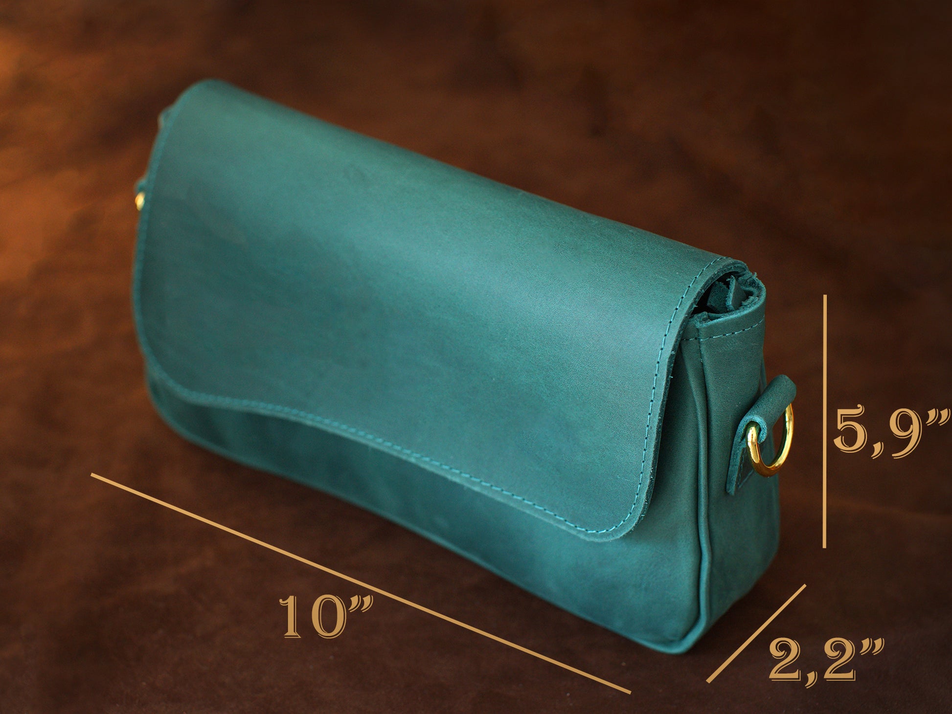 Premium leather crossbody pouch with name stamp, warm earthy tone