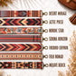 Set of patterned straps with names on a textured surface