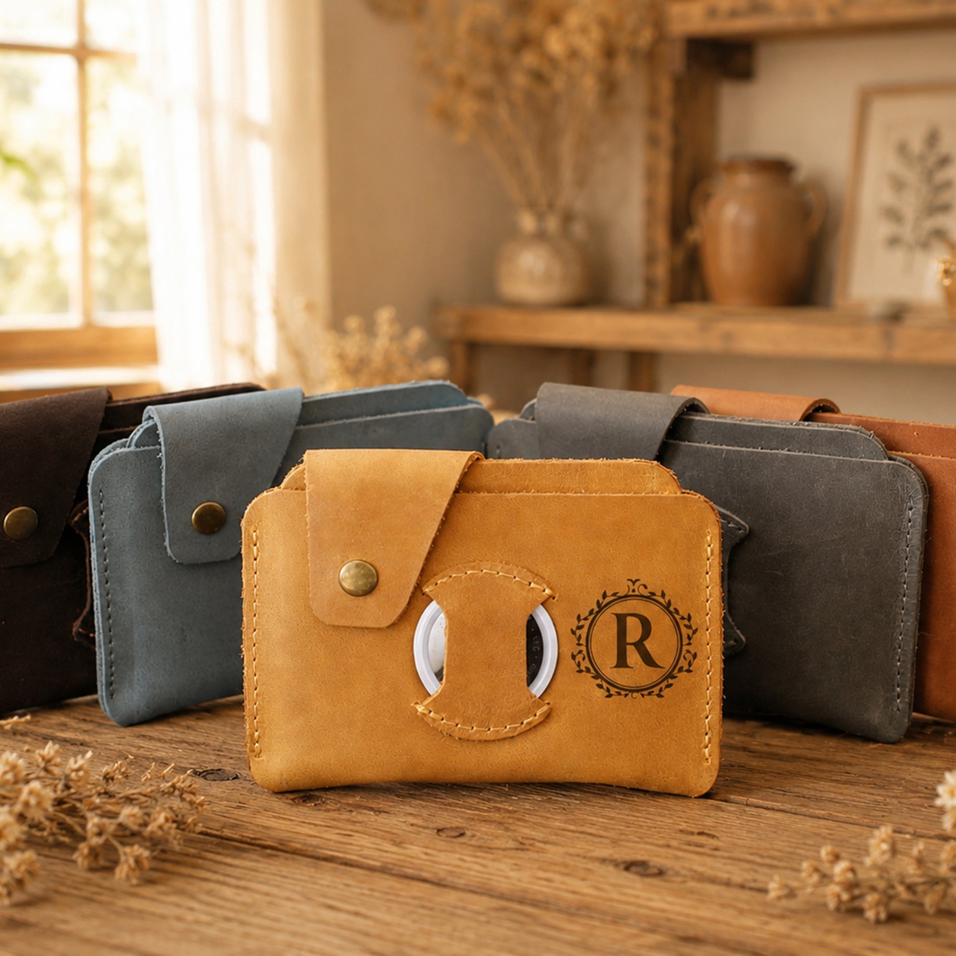 Handcrafted personalized leather AirTag wallet – The Navigator by RokosStudio