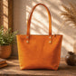 Leather tote bag color options – brown and tan, handcrafted