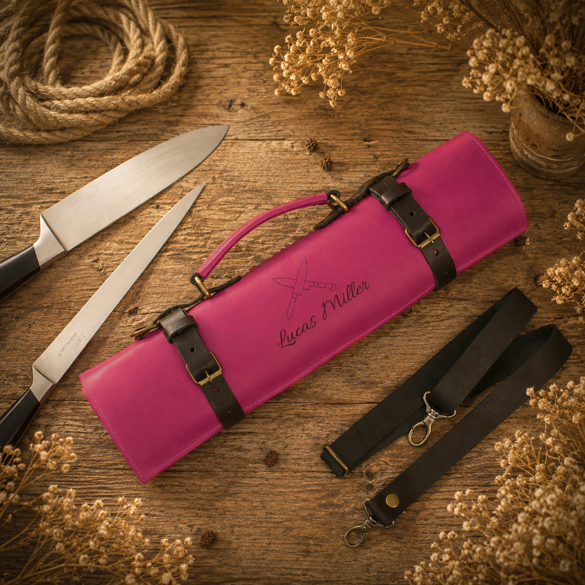Handcrafted personalized leather knife roll – The Master Chef by RokosStudio