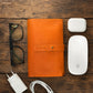 Leather cable organizer gift box with custom engraving, premium unboxing