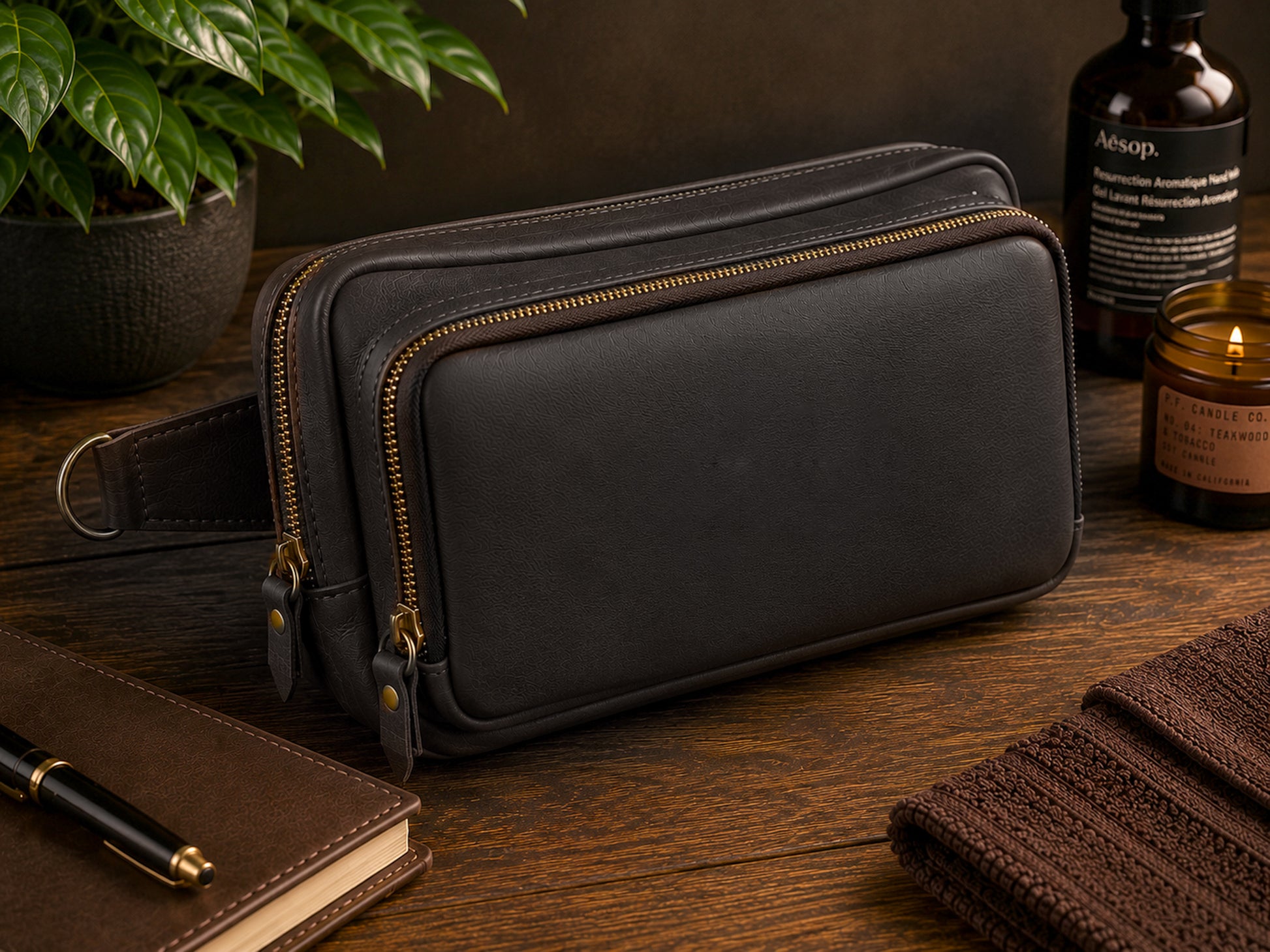 Minimalist leather crossbody sling with adjustable strap, handcrafted
