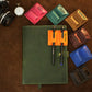Leather pen loop with custom stamp, compact notebook accessory