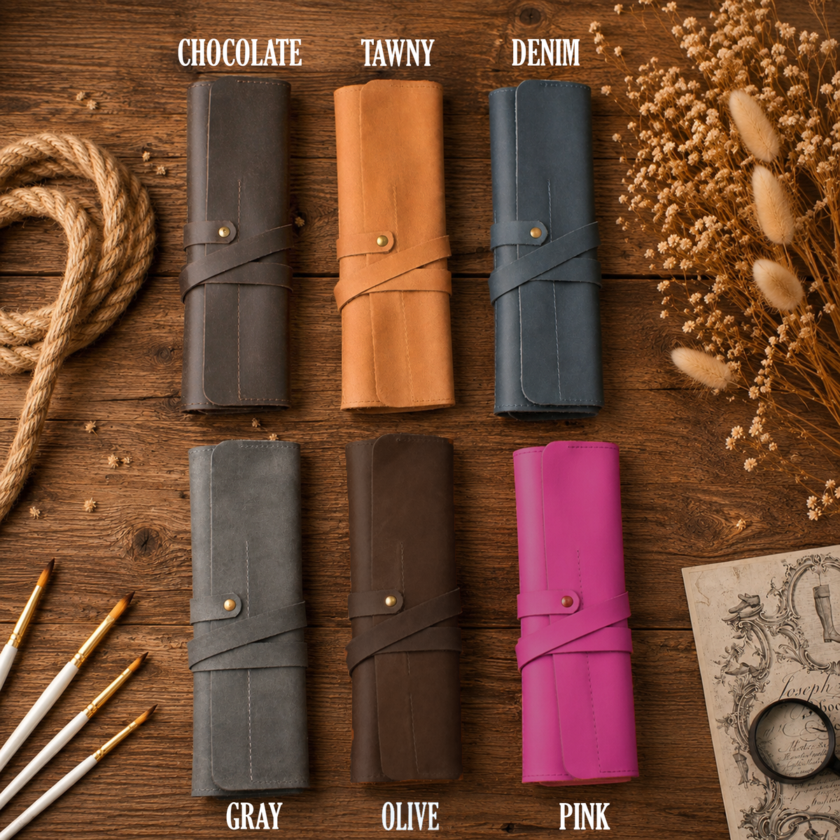 Handcrafted personalized leather pencil roll – The Draftsman by RokosStudio