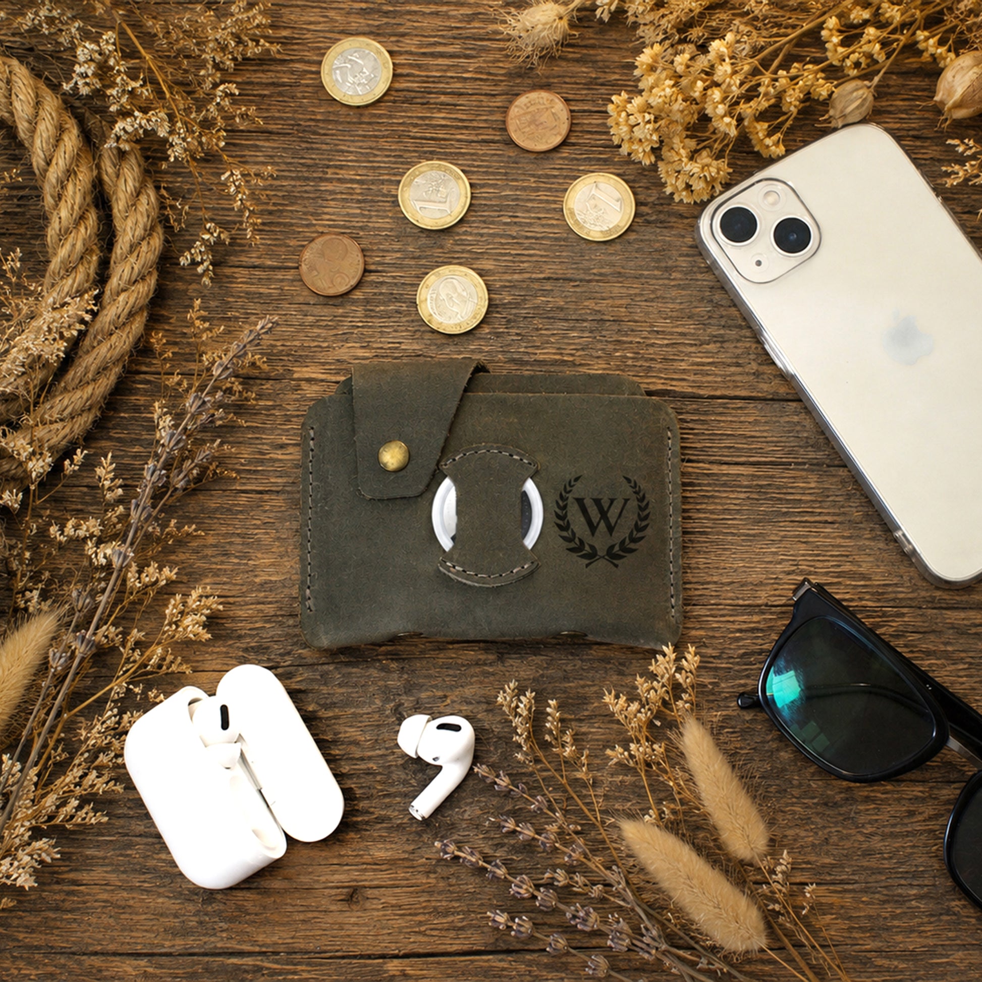 The Navigator leather AirTag wallet, personalized gift for him