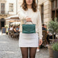 Leather handbag with custom stamp, premium brown leather