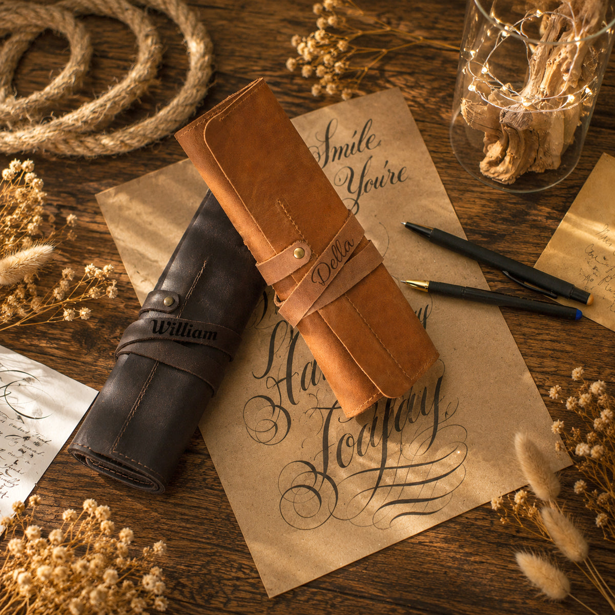 The Draftsman leather pencil roll, personalized gift for artists and designers