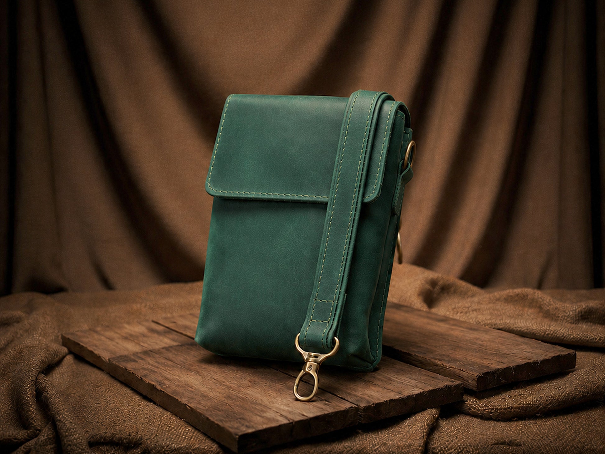 Minimalist leather vertical messenger bag, handcrafted design
