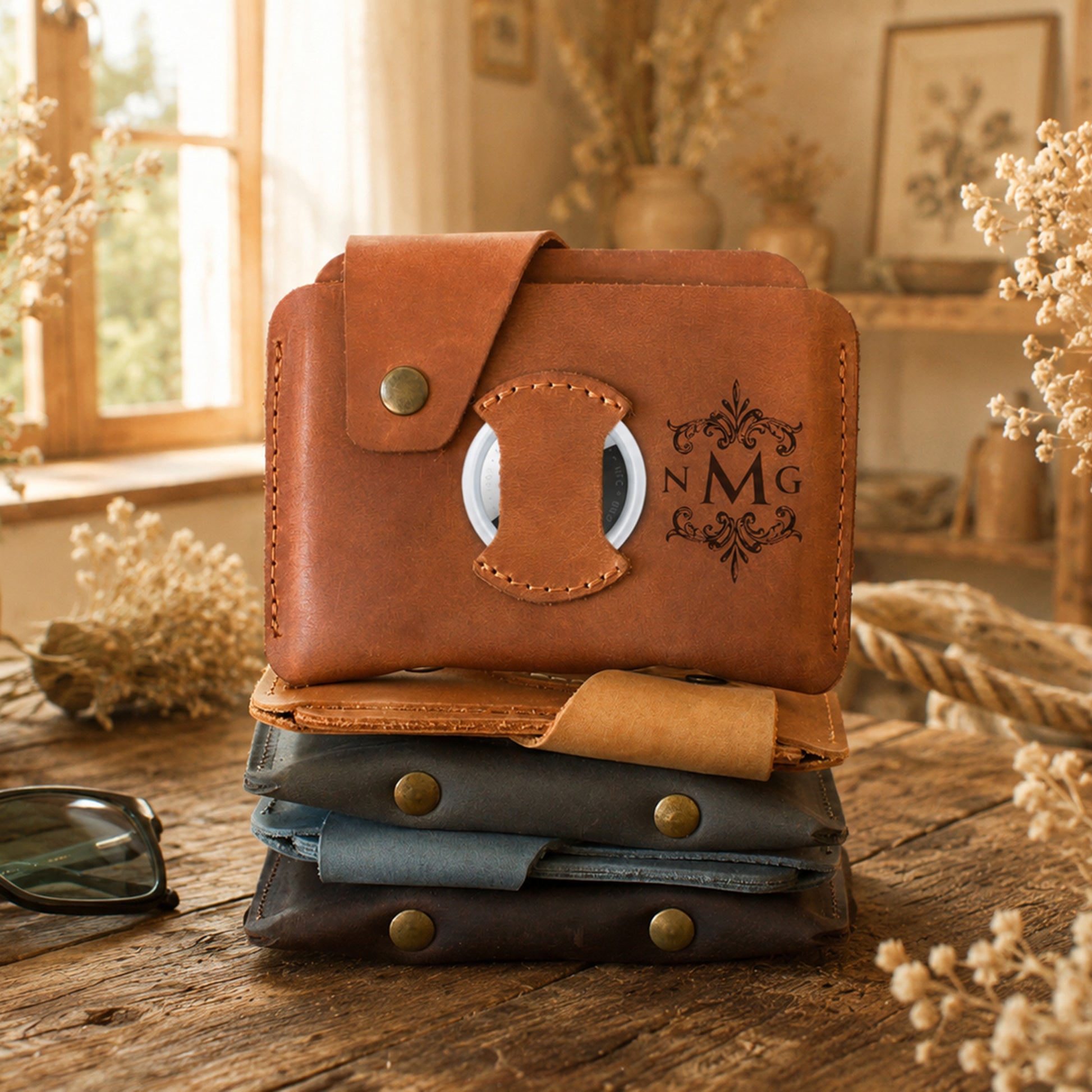  The Navigator personalized leather wallet, side profile view
