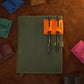 Premium leather pen holder with name stamp, warm earthy tone
