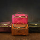 Premium leather cosmetic bag with name stamp, warm earthy tone
