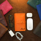 Premium leather cable roll with name stamp, warm earthy tone