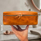 Leather lingerie pouch with personalized stamp, compact travel organizer