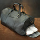 Premium leather weekender bag with name stamp, warm earthy tone