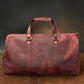 Leather duffle bag with custom stamp, handcrafted weekender design