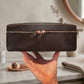 Premium leather delicates case with name stamp, warm brown leather