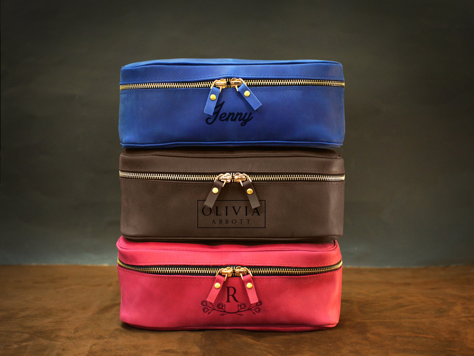 Personalized monogram engraving on handcrafted leather lingerie pouch